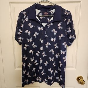Womens Golf Shirt size XL Blue Butterfly pattern